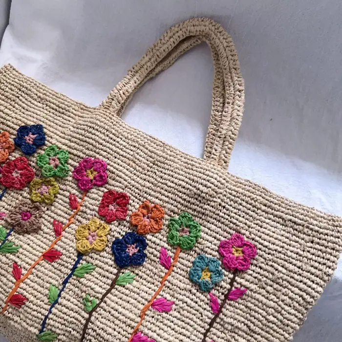 2025 raphia 3d Rose sac à main tissé