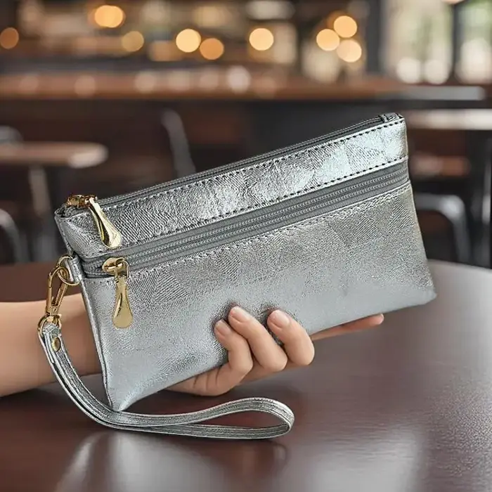 Portefeuilles longs en cuir pour femmes, pochette simple et élégante, sac à main décontracté pour téléphone portable, pochette à fermeture éclair de grande capacité pour dames