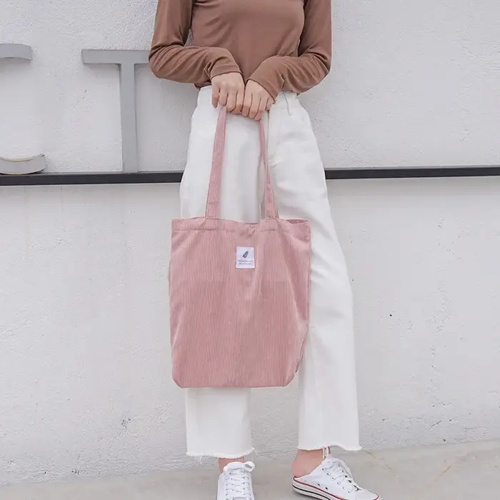 Sac à provisions en velours côtelé pour femme