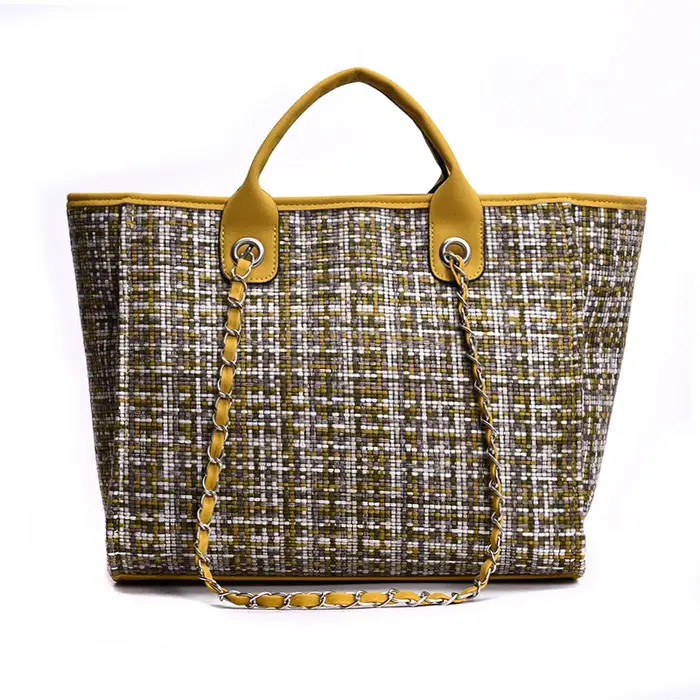 Nouveau Sac à Main Coréen pour Femme 2026 – Sac Seau Tendance à Carreaux Contrastants avec Chaîne