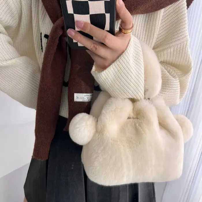 Sacs moelleux en vraie fourrure de lapin pour femmes, sacs à main en fourrure, sac bandoulière Y2k a