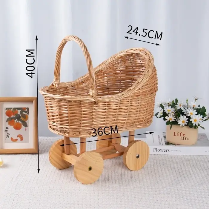 Grand panier de fleurs tissé Vintage avec poignée