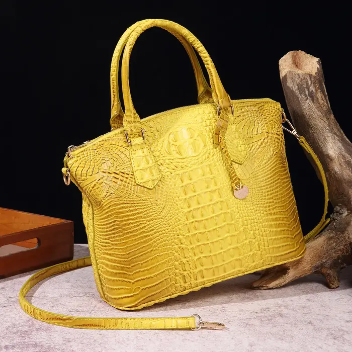 Sac à main vintage pour femme en cuir gaufré crocodile avec poignée supérieure et bandoulière