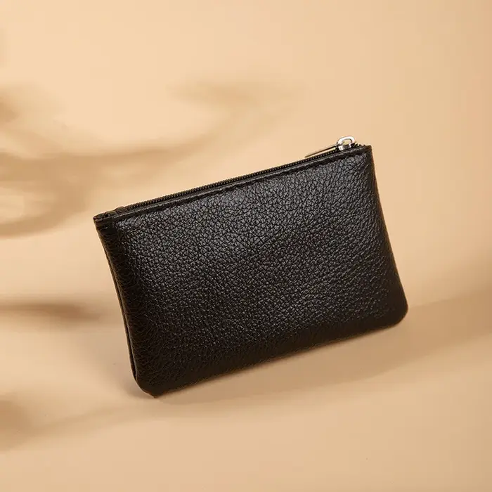 Porte-monnaie rétro en cuir PU pour femme, motif litchi, fermeture éclair, poudres, mini porte-monna