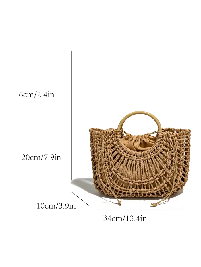 Sac à main bohème tressé ajouré pour femme, sac de plage d'été en rotin et paille, sac à bandoulière