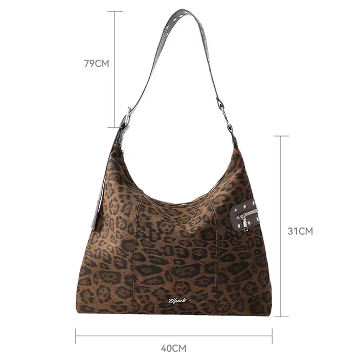 ELFSACK Y2K Sac à bandoulière en daim léopard décontracté de grande capacité pour femme