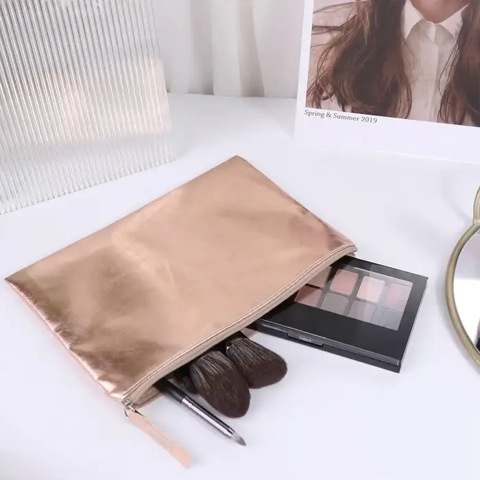 Sac à cosmétiques Portable porte-monnaie en PU brillant Style coréen couleur unie fermeture éclair