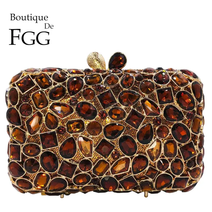 Boutique De FGG marron sacs De soirée et pochettes pour femmes pochette formelle fête De mariage strass