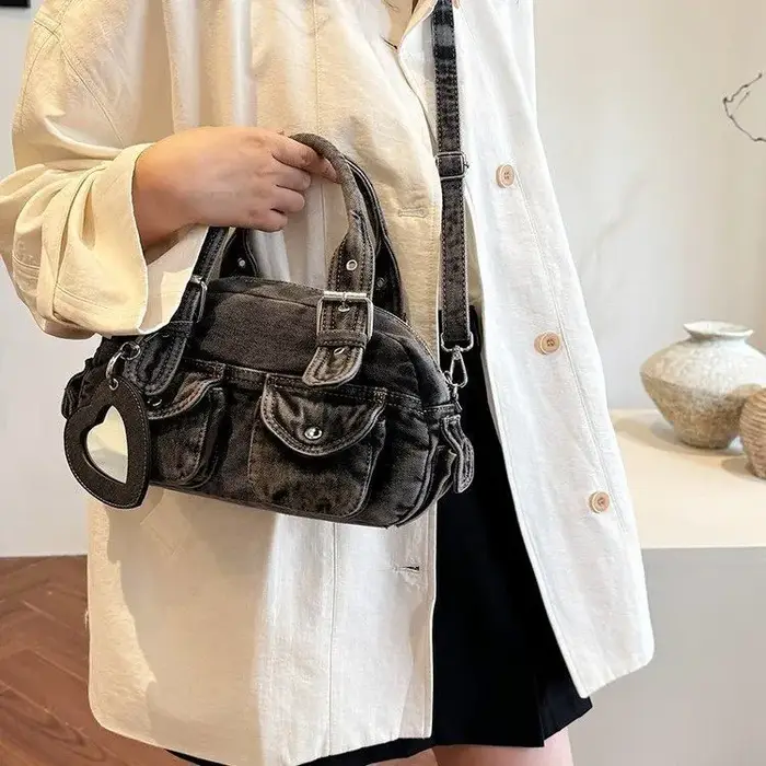 Sac bandoulière en jean délavé rétro pour femme
