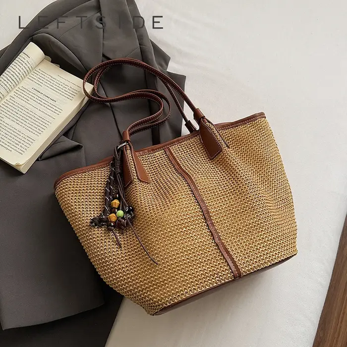 Sac fourre-tout en cuir tressé grande capacité pour femme