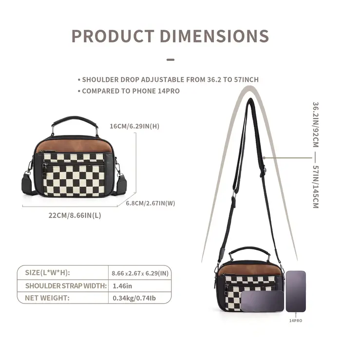 Sac à main en toile à carreaux en PU pour femmes
