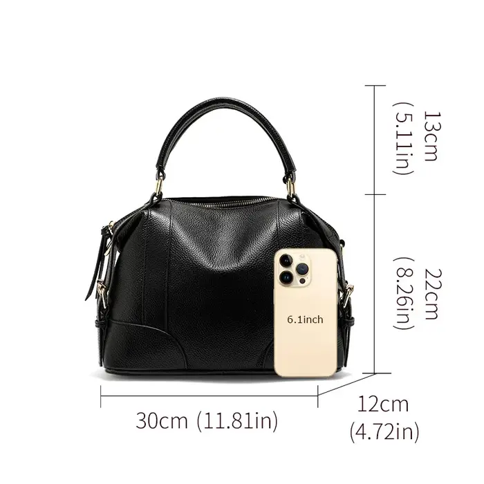 Sac fourre-tout en cuir véritable pour femme – Noir