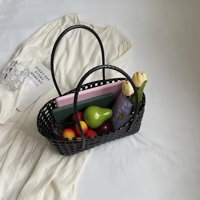 LEFTSIDE – petits sacs fourre-tout tissés de couleur unie pour femmes