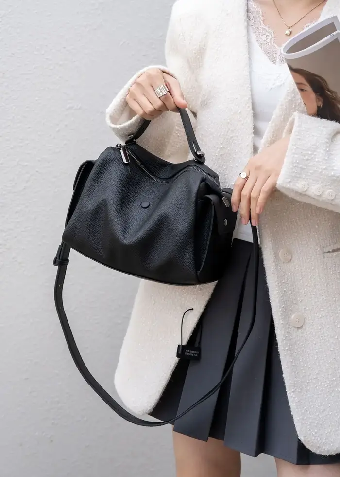 Boston Tote-Sac à main en cuir de vachette de grande capacité pour femme