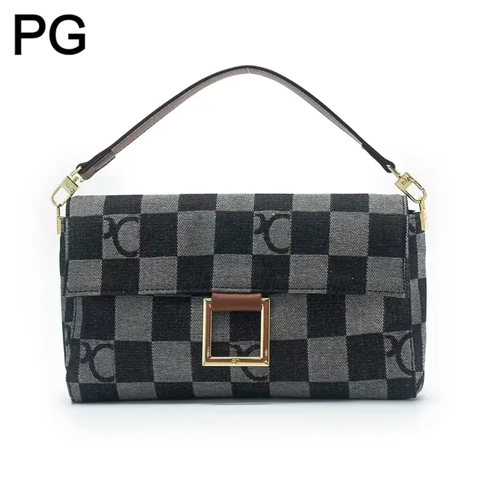 Sac à bandoulière en jean à motif damier PG Luxury pour femme