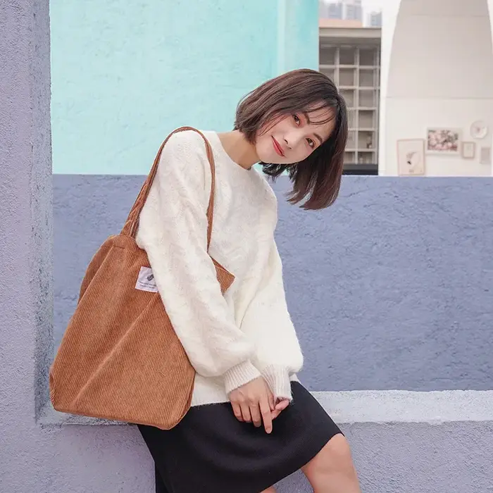 Sac à provisions en velours côtelé pour femme