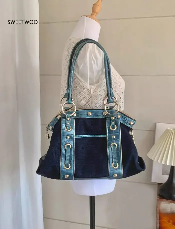 Sac Boston vintage pour femme avec rivets