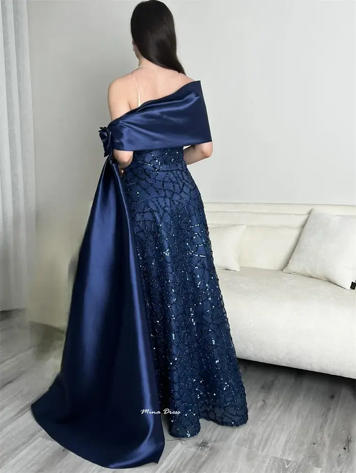 Mina personnalisé bleu marine luxueux robes de soirée pour femmes pour les occasions formelles perles fleurs
