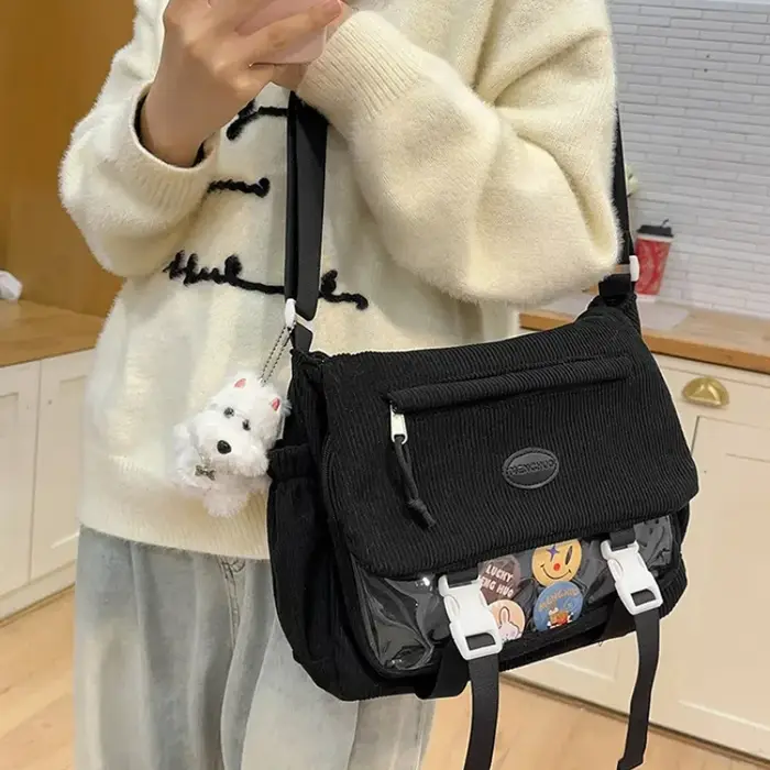 Nouveau Kawaii Itabag hiver doux velours côtelé sacs à bandoulière Transparent sac clair Collage étudiant sac
