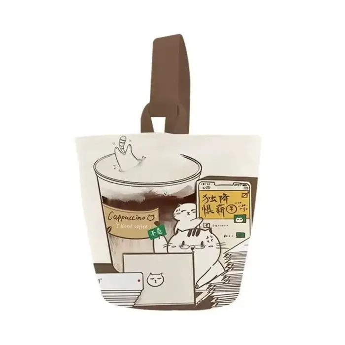 Doux grande capacité dessin animé café chat seau sac toile sac à main Style coréen momie sac fourre-