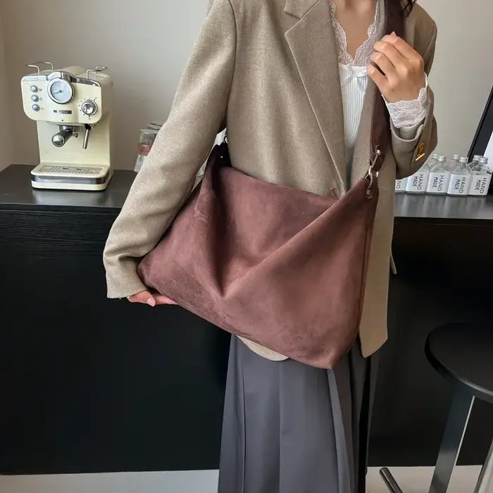 Sacs à bandoulière en daim solide avec fermeture éclair pour femmes
