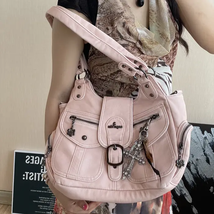Sac bandoulière multi-poches Angle Kiss Vintage Y2K pour femme en cuir PU