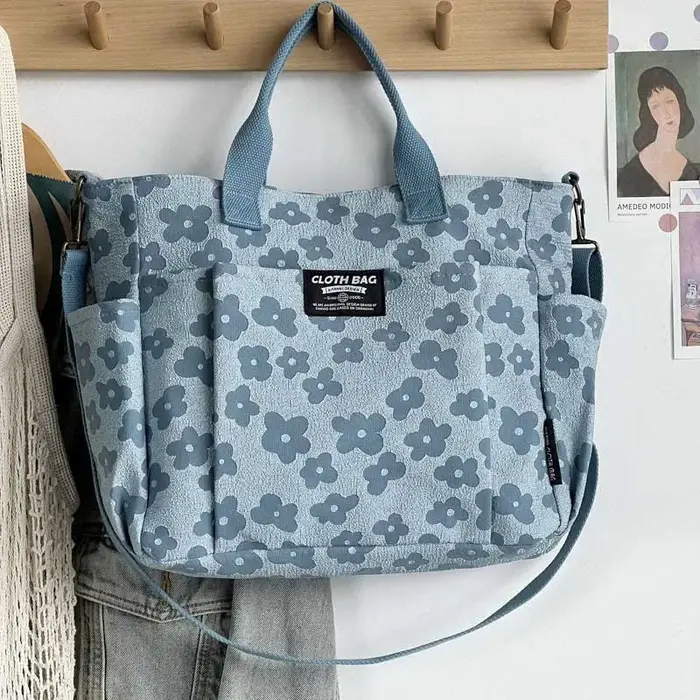 Sac fourre-tout en toile multifonctionnel à motif floral 3D, avec fermeture éclair renforcée, sac à 