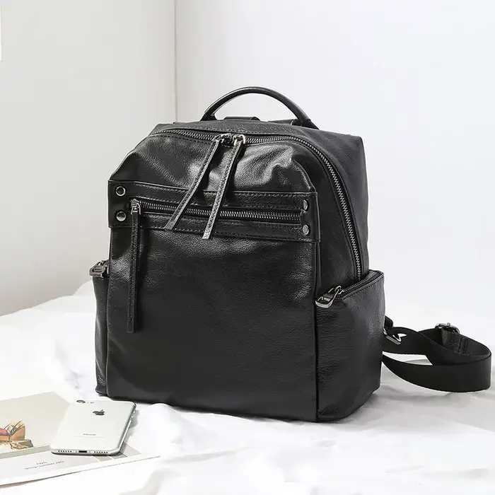 Sac à dos de voyage décontracté pour femme, 100% cuir de vache naturel, grand cartable de style prep