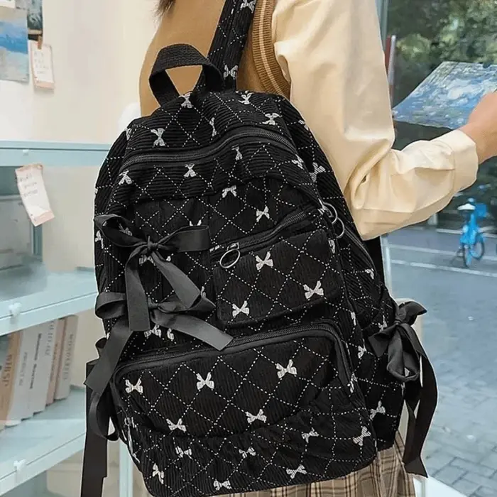 Sac à dos en velours côtelé avec nœud
