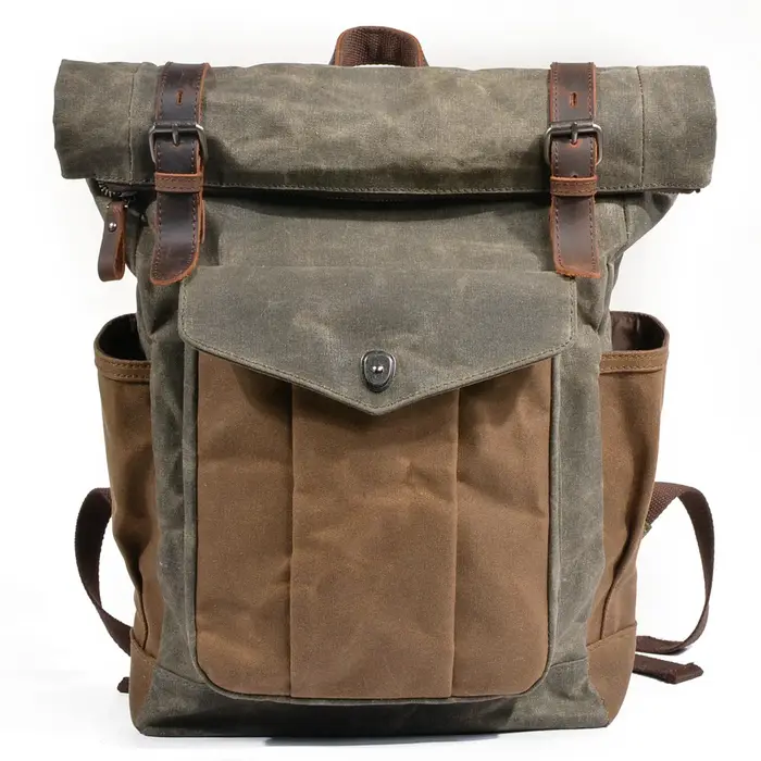 Sac à dos rétro - sac à double bandoulière pour hommes et femmes, sac de voyage en toile cirée, sac 