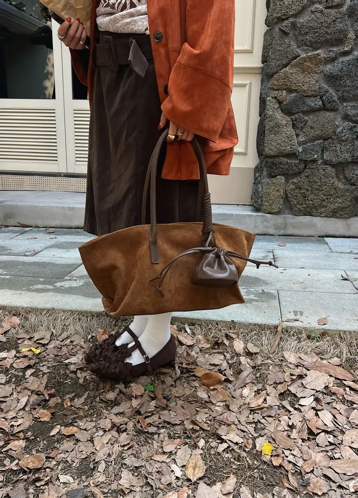 Sac fourre-tout vintage en suède grande capacité