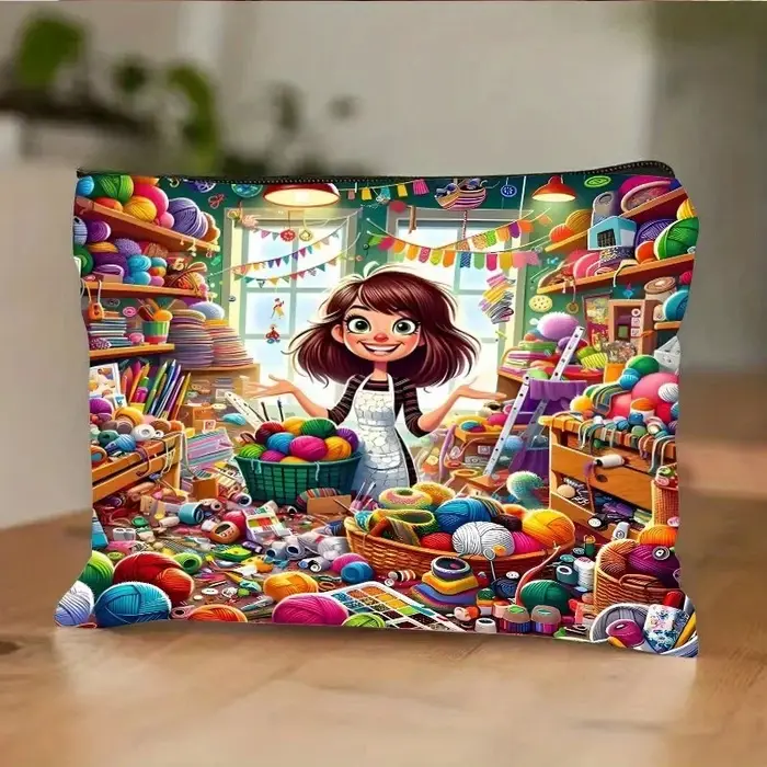 Un sac de maquillage sur le thème fait à la main – Sac à fermeture éclair multifonctionnel mignon pour femmes