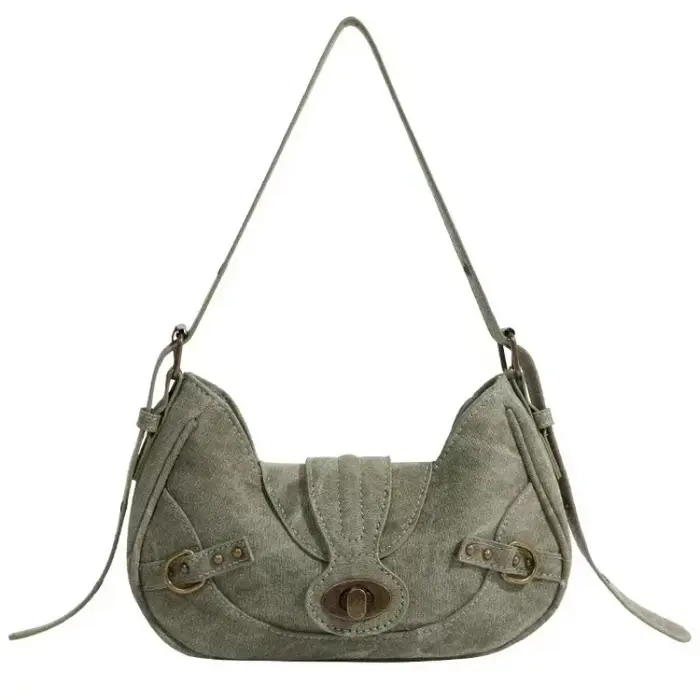 Y2k Vintage sac à bandoulière Style de rue américain Rivets vert toile sac à main gothique Punk Biker Cool Designers