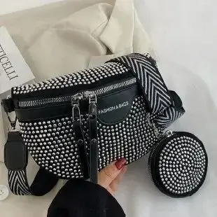 Sac bandoulière chic style coréen avec diamants brillants, sac à l'épaule polyvalent pour femme, déc