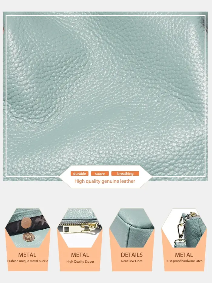 Zency Laides-Sac à main en cuir de vachette souple pour femme, petit sac à bandoulière décontracté,