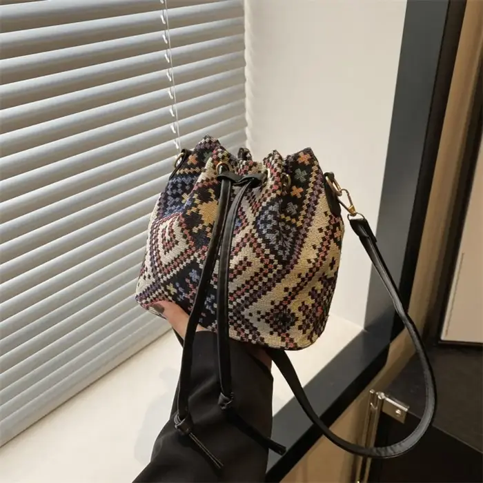 Sac à main en tissu de lin pour femme, sac à bandoulière floral, style ethnique, mode, E27