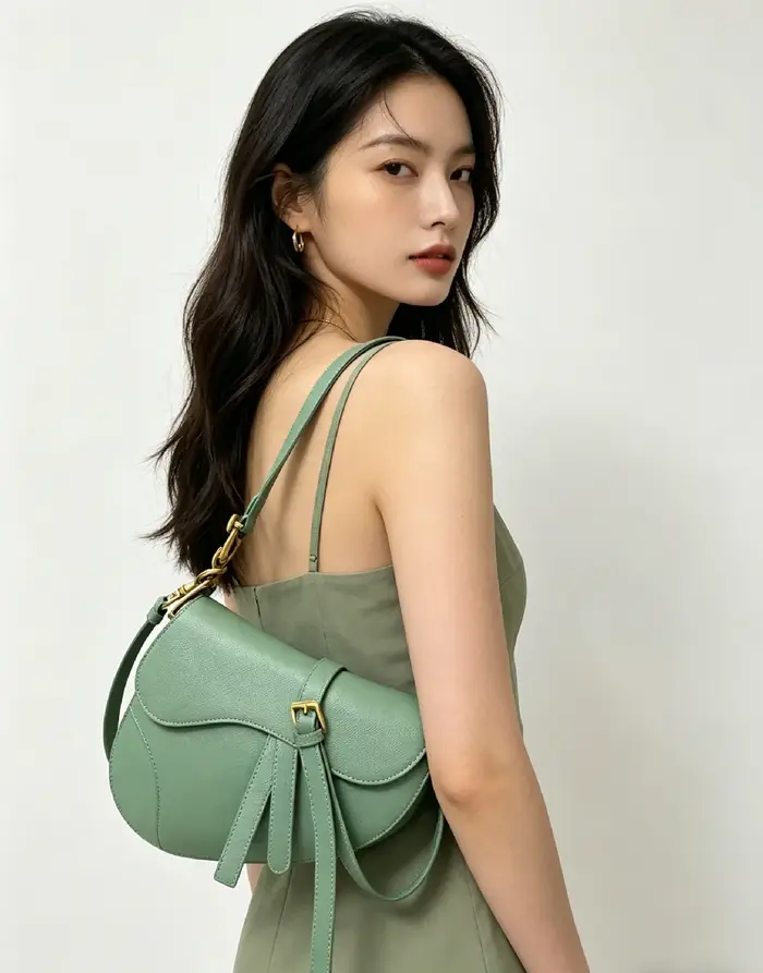 Sac bandoulière vert menthe frais pour femme, sac à rabat avec détail pompon, idéal pour les tenues