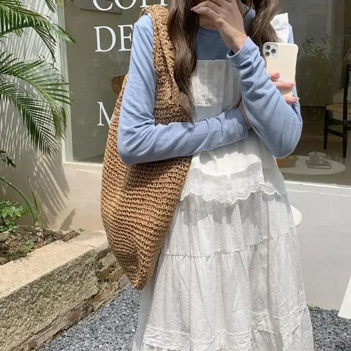 Sac à bandoulière en paille tressée pour femmes