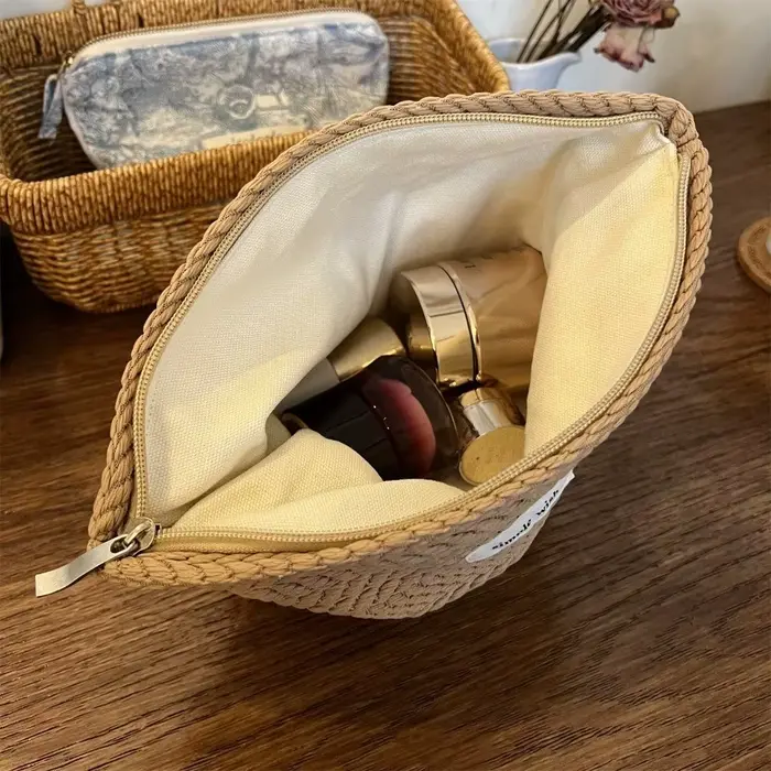 Trousse de maquillage en tissu tissé pour femmes