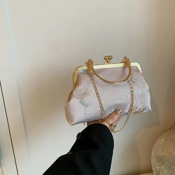 Sac à main de soirée en velours doré pour femme, pochette vintage française, sac à main JOPurse de l