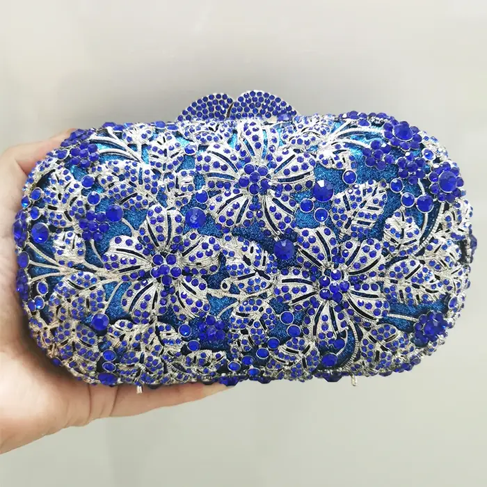 WHTUOHENG Pochette de soirée en métal doré avec pierres florales