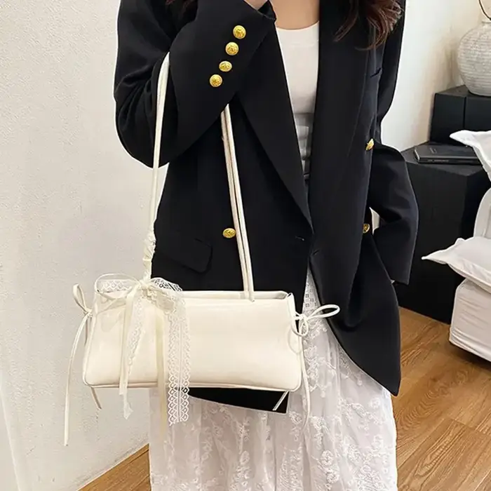 Sac à bandoulière multicolore tendance en cuir PU avec nœud papillon