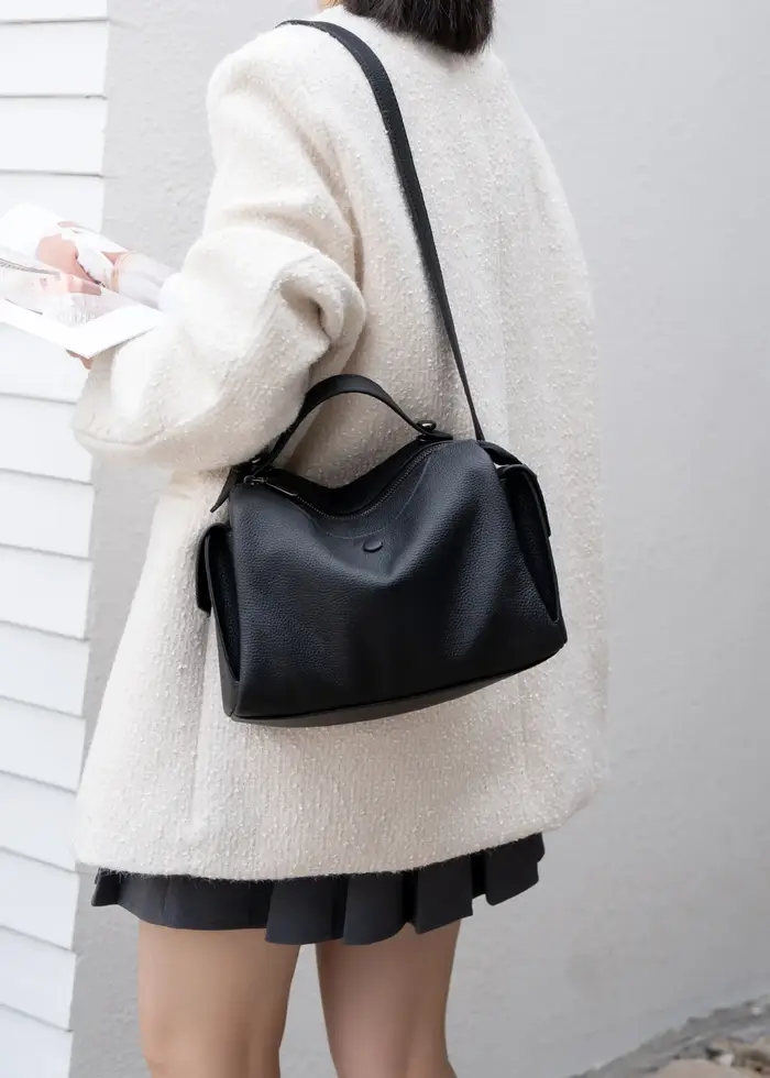 Boston Tote-Sac à main en cuir de vachette de grande capacité pour femme