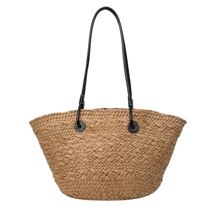 Sac fourre-tout en paille tressée grande capacité Printemps 2026 – Sac à bandoulière de plage tendance style transfrontalier en tissu jute et polyester