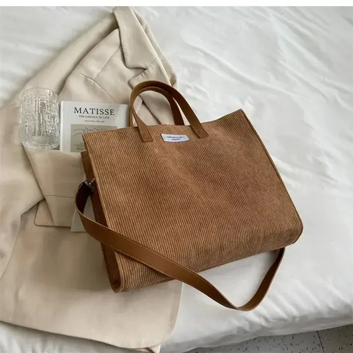 Sacs à Main Vintage en Velours Côtelé pour Femme, Sacoche à Bandoulière, Fourre-Tout, Shopping