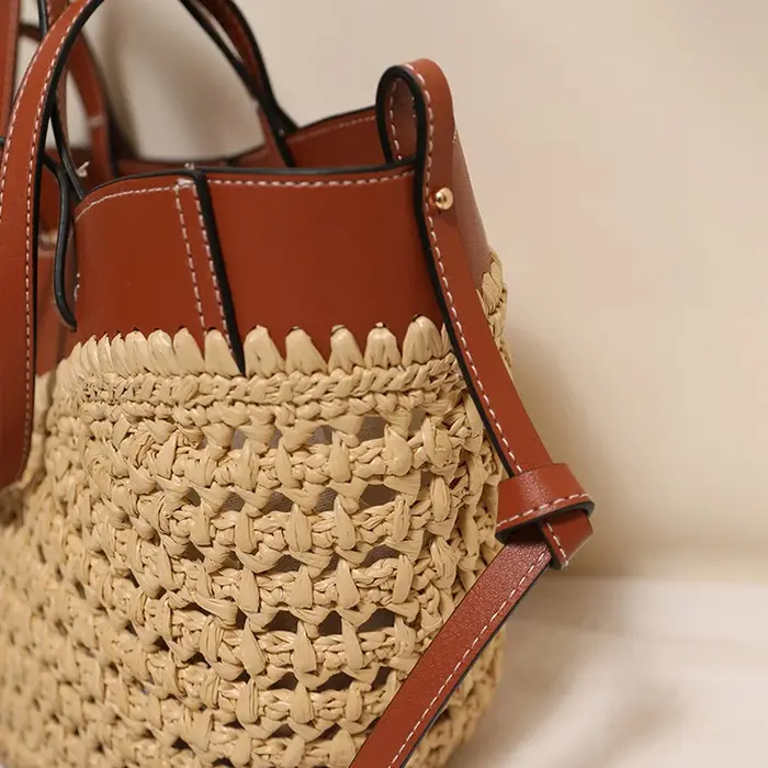 SHELKSBAG Sac fourre-tout en paille tressée tendance pour femme