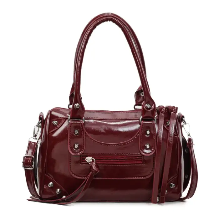 Sac sous le bras rétro punk tendance en cuir PU, sac Boston vintage, sac à main élégant en forme de