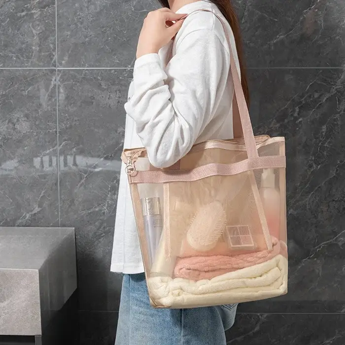 Sac à main en maille portable avec grande capacité, sac de rangement en nylon, sac de shopping, sac à bandoulière pour la plage et la natation en plein air
