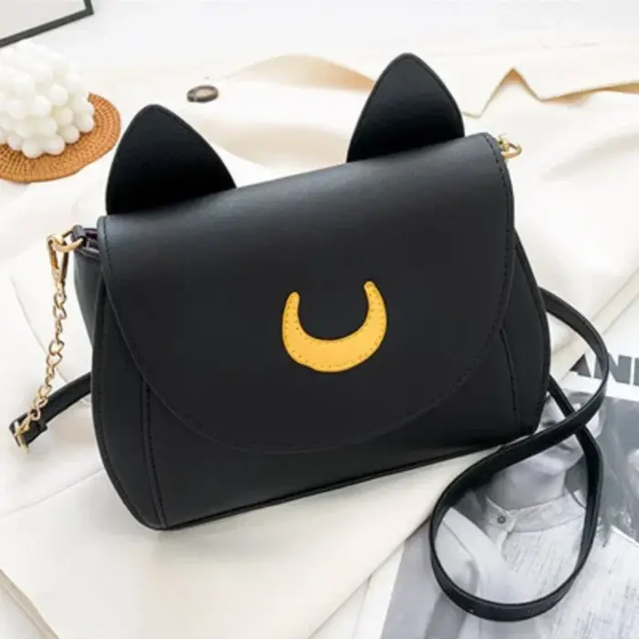 Été marin lune dames sac à main noir Luna chat forme chaîne sac à bandoulière en cuir PU femmes mess