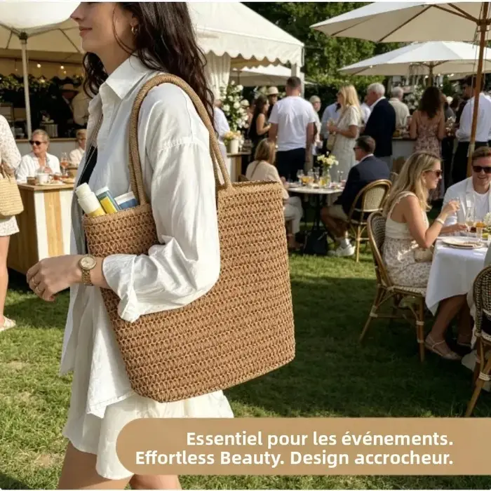 Sac fourre-tout en paille tressée grande taille pour femme